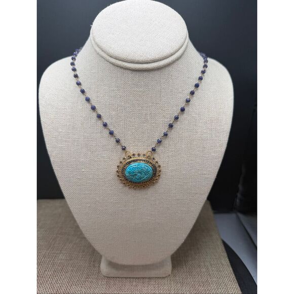 Rarities by Carol Brodie Turquoise & Blue Gemstone Pendant Necklace Collector’s - Picture 8 of 11